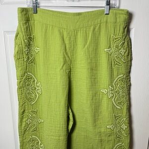 Sundance Pull Up Wide Leg Flare Pants Womens Xl Embroidery Artsy Casual Comfy